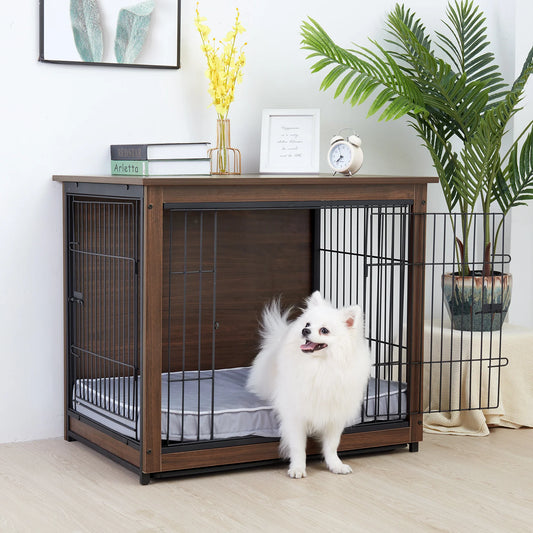 Rustic Retreat Pet Crate: Wooden Cage with Tabletop Barrier Gate