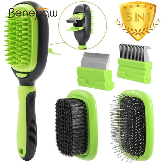Benepaw Ultimate 5-in-1 Grooming Genius: Dual-Sided Detachable Pet Grooming Kit for Dogs & Cats