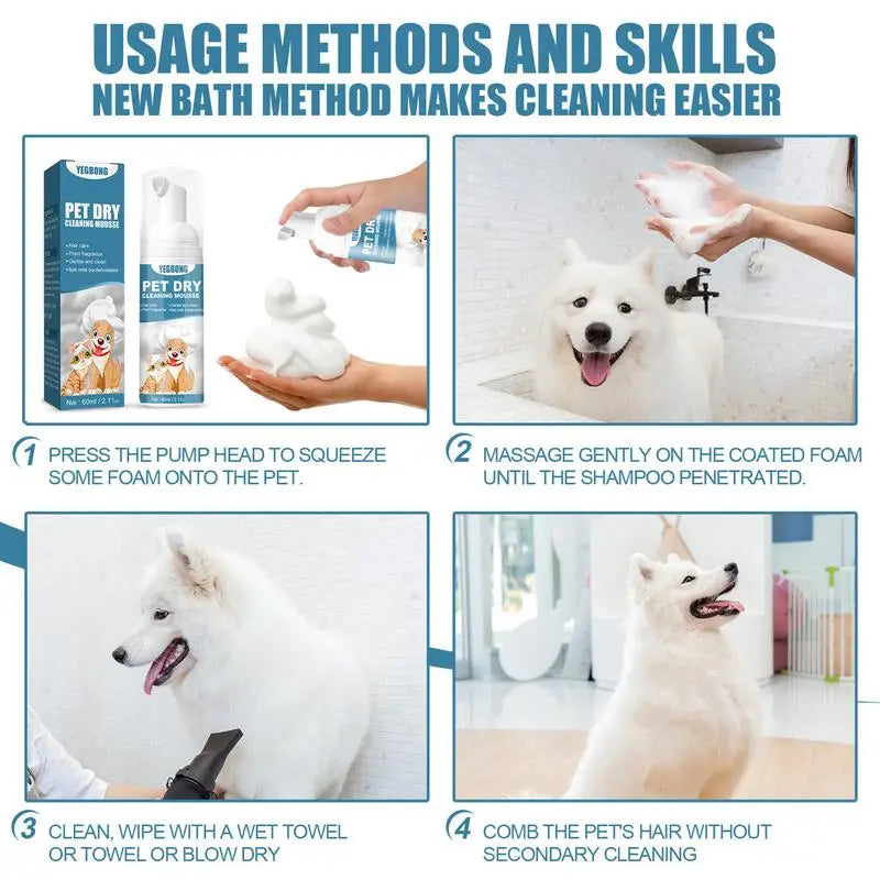 CleanPaws Waterless Shampoo Mousse: No-Rinse Cleaning and Odor Elimination for Cats and Dogs