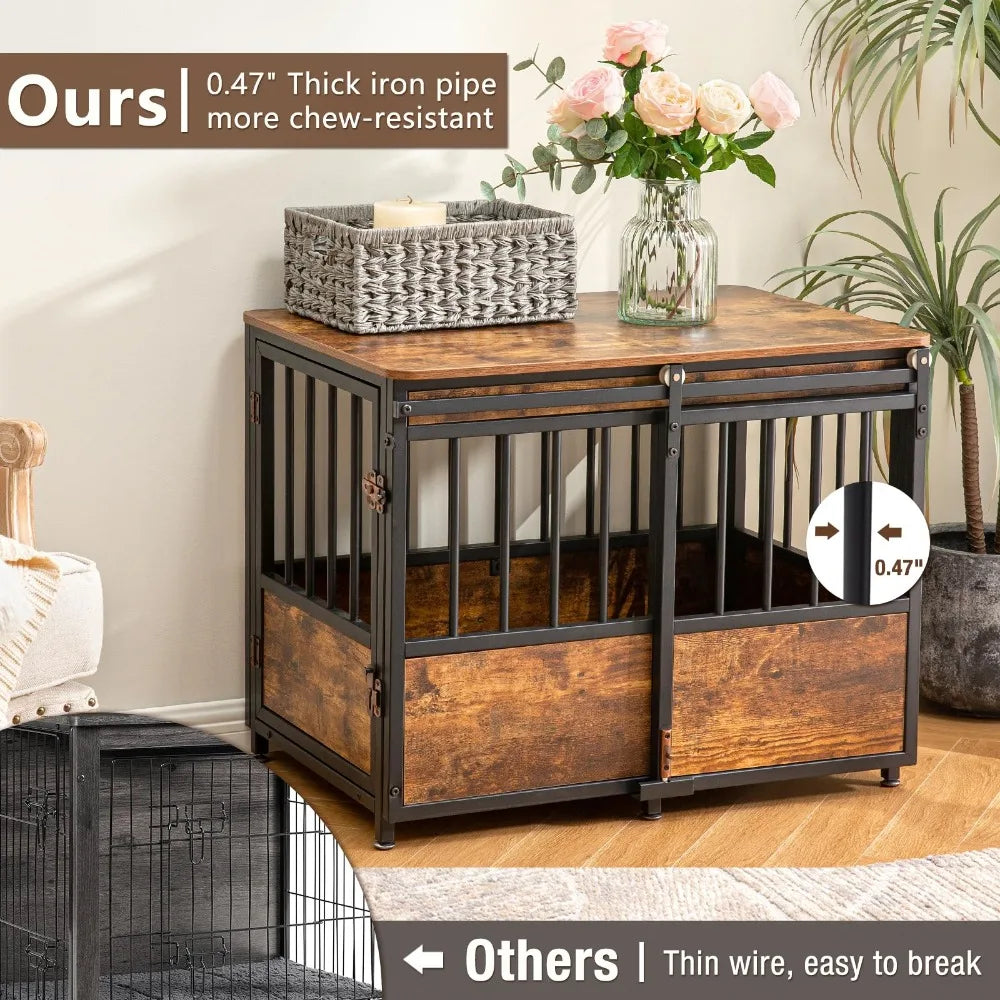 CozyHaven Luxe: Dual-Door Wooden Dog Crate & Comfort Lounge