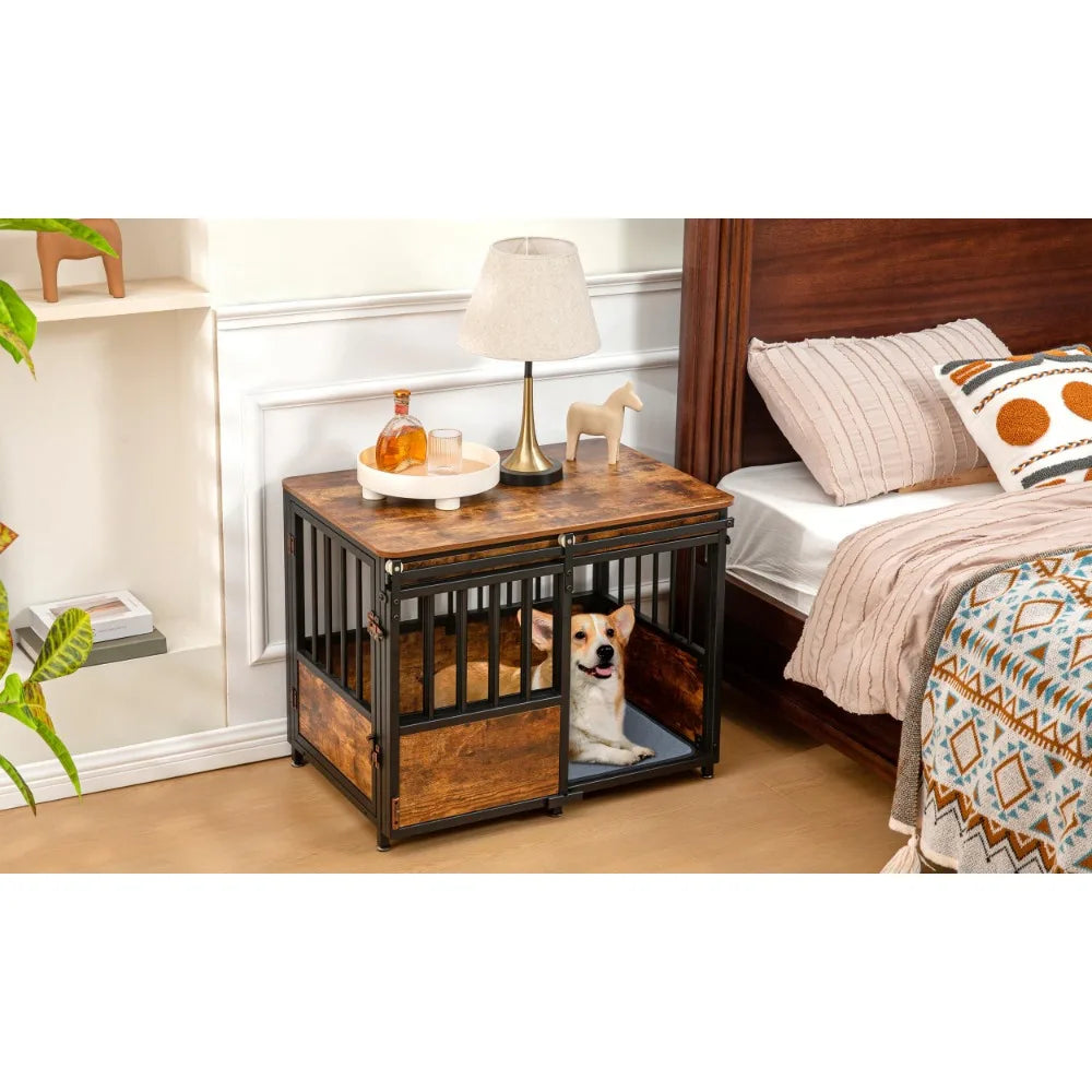 CozyHaven Luxe: Dual-Door Wooden Dog Crate & Comfort Lounge