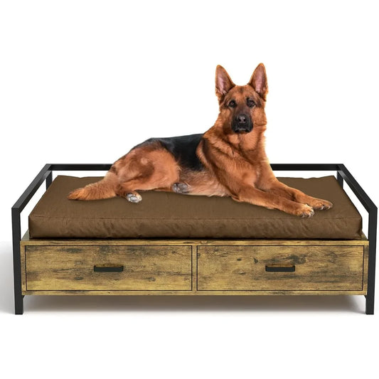 PetNest Deluxe: Dual-Drawer Storage Pet Bed with Sturdy Metal Frame - Sleek & Functional Design for Pets