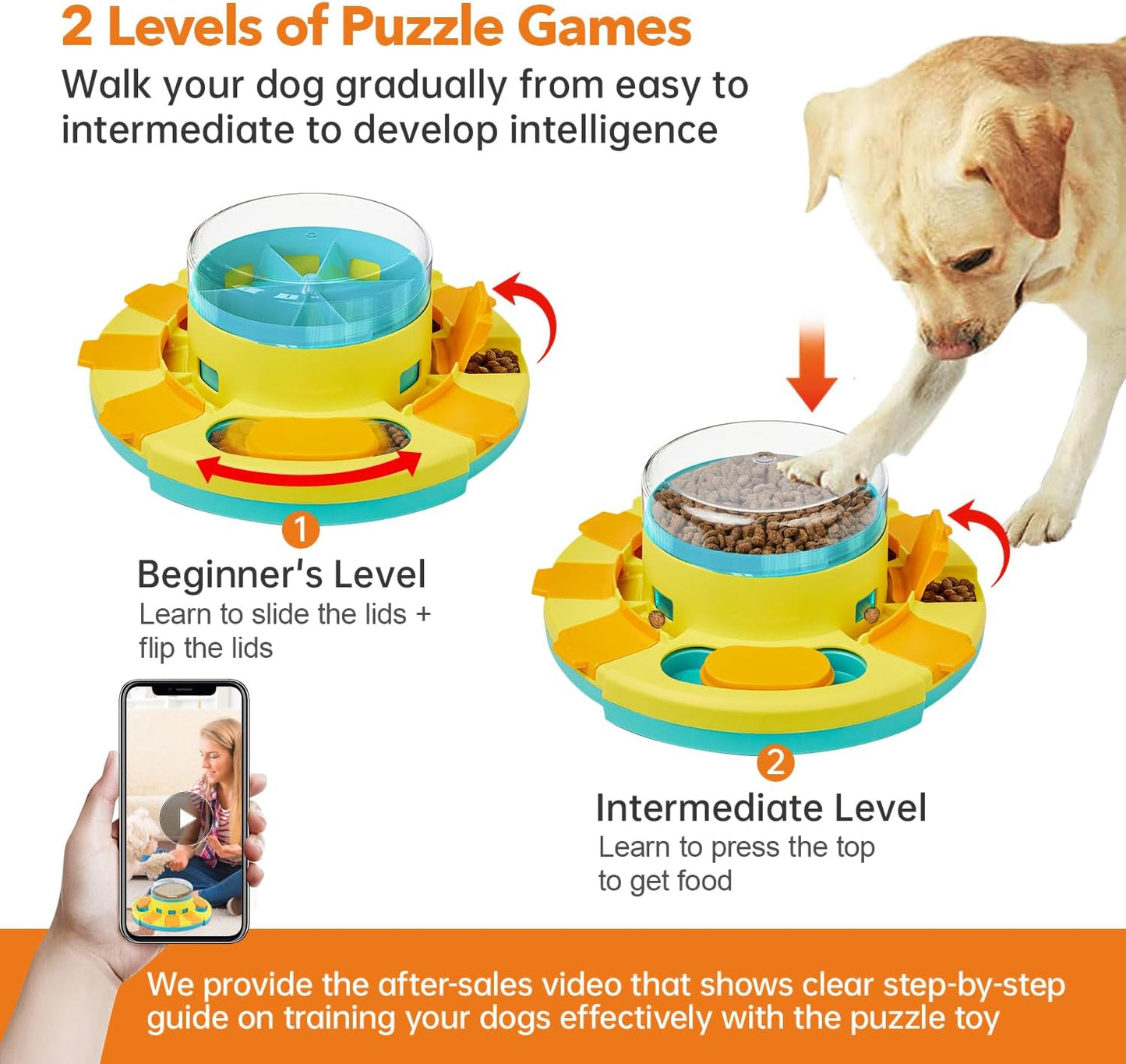 Dog Puzzle Toy 2 Levels, Slow Feeder, Dog Food Treat Feeding Toys for IQ Training, Dog Entertainment Toys for All Breeds 4.2 Inch Height